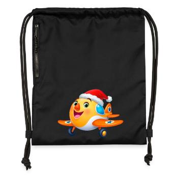 Weihnachtliches Kinderflugzeug – Flugzeug - Turnbeutel aus Recycling-Material - Schwarz - Vorne