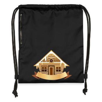 gemütliche Blockhütte mit Banner zum Beschriften - Turnbeutel aus Recycling-Material - Schwarz - Vorne