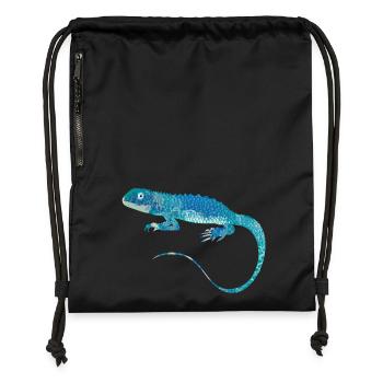 blue iguana collage of different patterns - Gymsac made from recycled material - black - Front