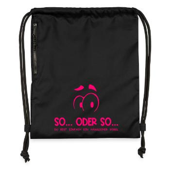 So...Oder So: Hässlicher Vogel - Neonpink - Turnbeutel aus Recycling-Material - Schwarz - Vorne
