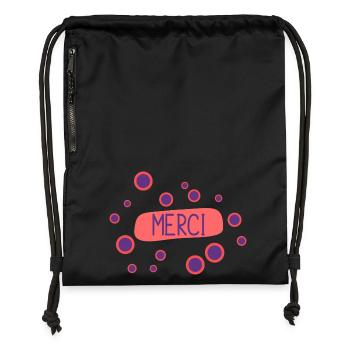 MERCI. THANKS. THANK YOU. ANNIVERSAIRE. NAISSANCE. - Sac à cordon en polyester recyclé - noir - Devant