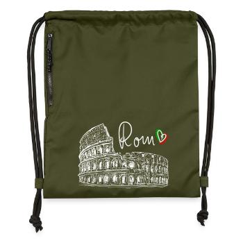 Handgezeichnetes Kolosseum Rom Weiß auf Schwarz - Turnbeutel aus Recycling-Material - military Green - Vorne