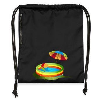 Buntes Planschbecken mit Sonnenschirm und Ball - Turnbeutel aus Recycling-Material - Schwarz - Vorne