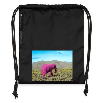 Rosa Elefant in der verlassenen Savanne - Turnbeutel aus Recycling-Material - Schwarz - Vorne