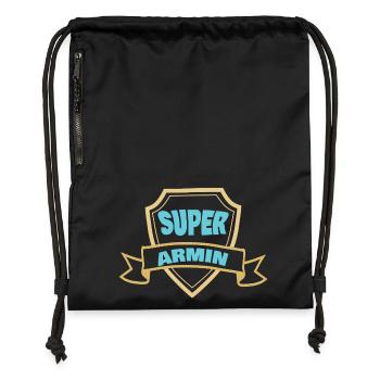 Super Armin Schild-Badge - Turnbeutel aus Recycling-Material - Schwarz - Vorne