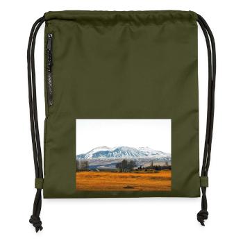 Snowy Mountain Fieldscape in Iceland - Gymsac made from recycled material - military green - Front