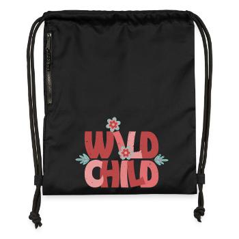 Wild Child - Fleur rétro mignonne - Sac à cordon en polyester recyclé - noir - Devant