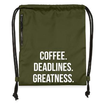 COFFEE. DEADLINES. GREATNESS. | Greyline Official - Gymsac made from recycled material - military green - Front