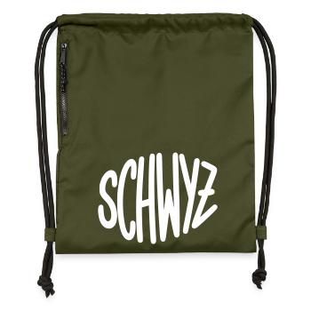 Swiss Graffiti Lettering - Gymsac made from recycled material - military green - Front