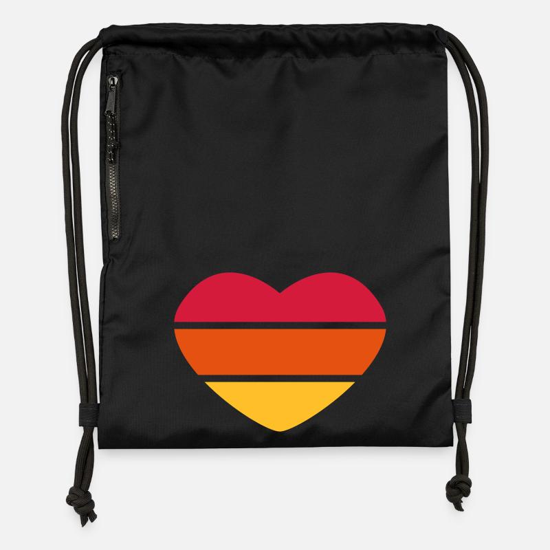 Coeur 3 couleurs - Rouge Orange Jaune - Coucher de soleil - Sac à cordon en polyester recyclé - noir