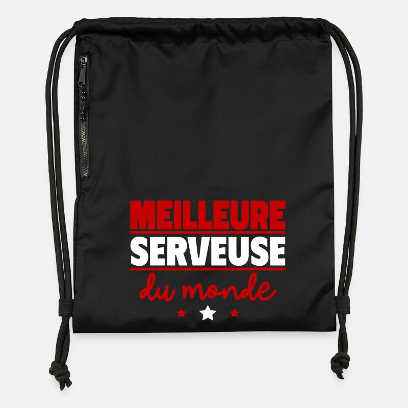 Meilleure serveuse du monde, cadeau de noël - Sac à cordon en polyester recyclé - noir