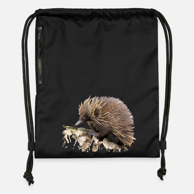 Hérisson en aquarelle sur rocher - Sac à cordon en polyester recyclé - noir