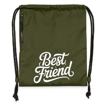 Best Friend Hand Lettered Typography - Gymsac made from recycled material - military green - Front