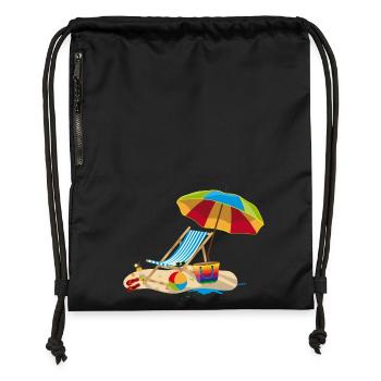 Chaise longue sur la plage - Détente en vacances - Sac à cordon en polyester recyclé - noir - Devant