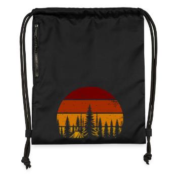 Retro Sonnenuntergang im Wald – Camping Vibes - Turnbeutel aus Recycling-Material - Schwarz - Vorne
