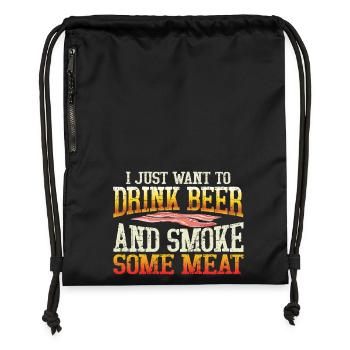 Humoristisches Bier- und Fleisch-Motiv - Turnbeutel aus Recycling-Material - military Green - Vorne