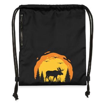 Moose silhouette in sunset forest - Gymsac made from recycled material - black - Front