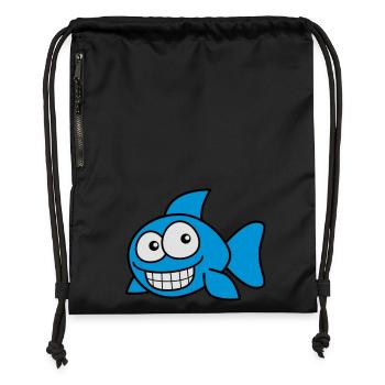 grin_fish_3c - Turnbeutel aus Recycling-Material - Schwarz - Vorne