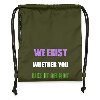We Exist - Genderqueer Flag - Gymsac made from recycled material - military green - Front