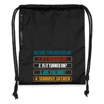 Before You Bother Me Tech Checks - Gymsac made from recycled material - black - Front