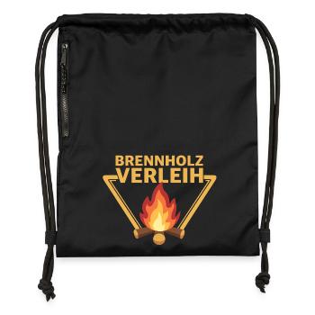 Brennholz Verleih Logo Lagerfeuer - Turnbeutel aus Recycling-Material - Schwarz - Vorne