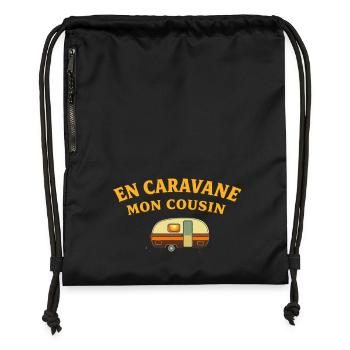 En caravane, Mon cousin - Sac à cordon en polyester recyclé - noir - Devant