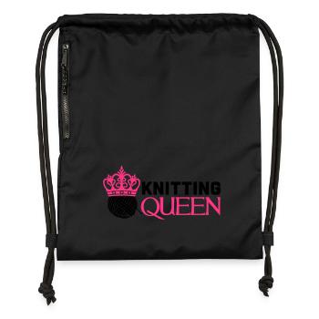 Knitting queen - Turnbeutel aus Recycling-Material - Schwarz - Vorne