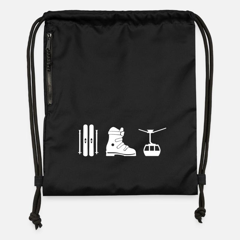 Design de ski en blanc - Sac à cordon en polyester recyclé - noir