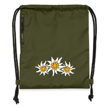Weiße Alpen Edelweiß Blume Bergblume Berge Wandern - Turnbeutel aus Recycling-Material - military Green - Vorne