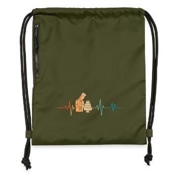 Retro Gebäck Herzschlag - Turnbeutel aus Recycling-Material - military Green - Vorne