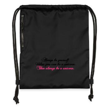 always be yourself unicorn funny text - Gymsac made from recycled material - black - Front
