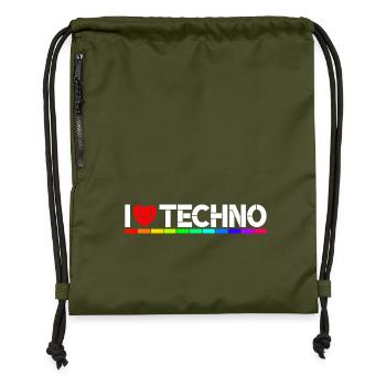 I love Techno - Turnbeutel aus Recycling-Material - military Green - Vorne