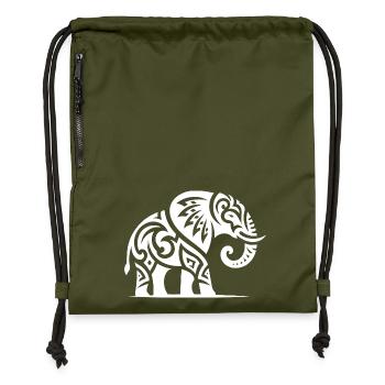 Eleganter Tattoo Elefant mit großen Stoßzähnen - Turnbeutel aus Recycling-Material - military Green - Vorne