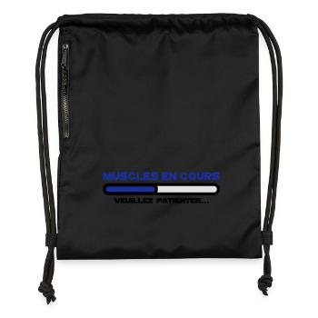 muscles en cours veuillez patienter, sport - Sac à cordon en polyester recyclé - noir - Devant