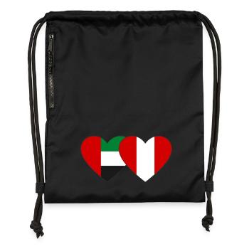 Vereinigte Arabische Emirate Peru Flagge Herz - Turnbeutel aus Recycling-Material - Schwarz - Vorne