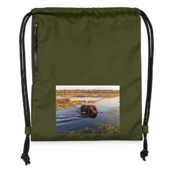 elephants at the water in Namibia Africa - Gymsac made from recycled material - military green - Front