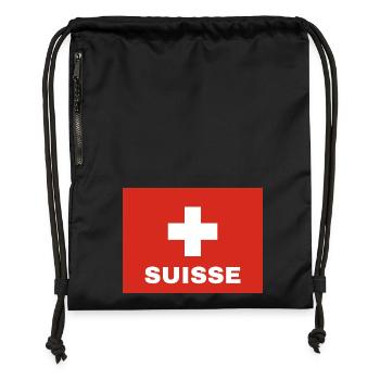 Schweizer Flagge - Turnbeutel aus Recycling-Material - Schwarz - Vorne