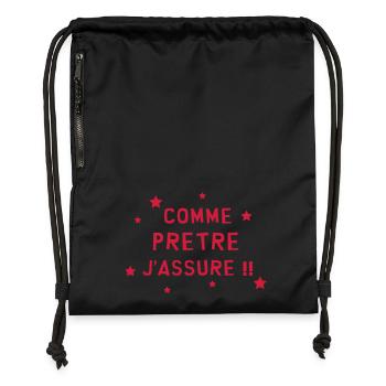 Prêtre / Pretre / Curé / Catho / Catholique - Sac à cordon en polyester recyclé - noir - Devant