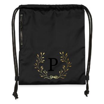 Lettre p couronne Floral doré - Sac à cordon en polyester recyclé - military green - Devant