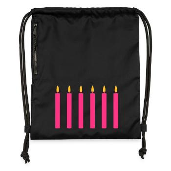 6 candles / / six / / sixth birthday / / sixth - Gymsac made from recycled material - black - Front