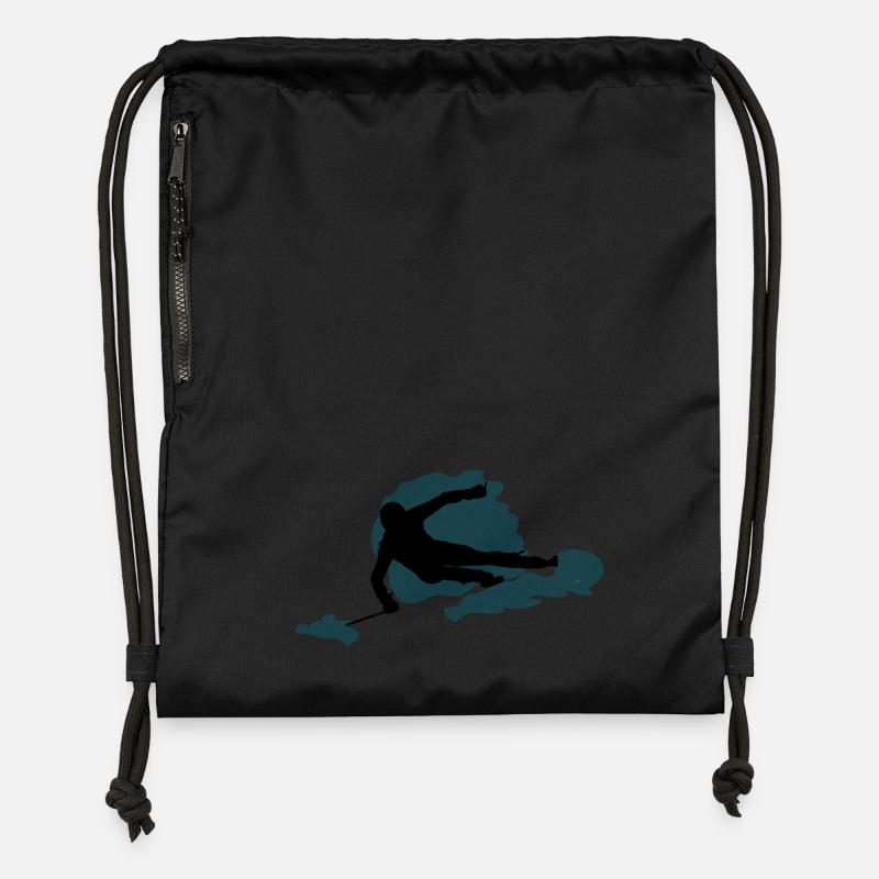 skieur - Sac à cordon en polyester recyclé - noir
