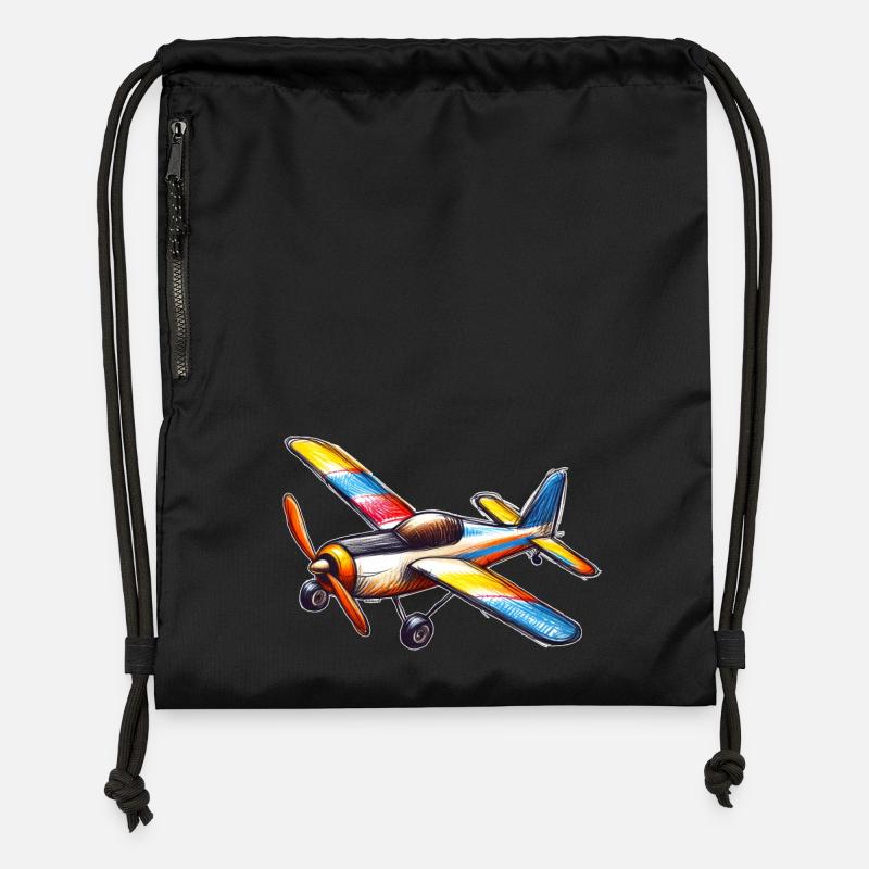 Flugzeug - Turnbeutel aus Recycling-Material - Schwarz