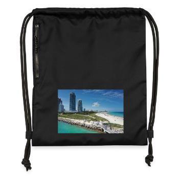 Miami Beach Piermit Wolkenkratzer - Turnbeutel aus Recycling-Material - Schwarz - Vorne