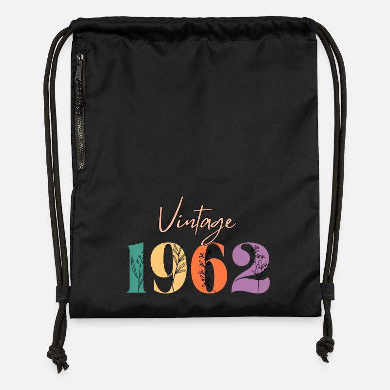 Vintage 1962 florale - Sac à cordon en polyester recyclé - noir