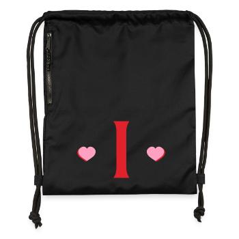 Lettre i cœurs rouges - Sac à cordon en polyester recyclé - noir - Devant