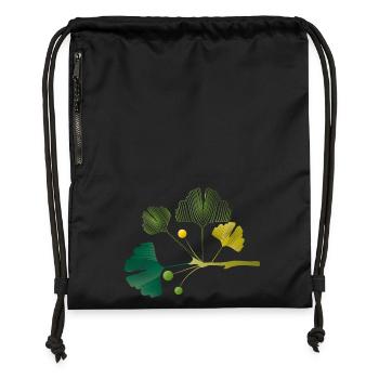 Ginkgo branch made of leaf lines in soft green tones - Gymsac made from recycled material - black - Front