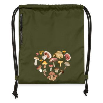 Heart-shaped mushrooms.T-shirt for mushroom picker - Gymsac made from recycled material - military green - Front