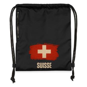 Grunge-Flagge der Schweiz, Schweizer Stolz - Turnbeutel aus Recycling-Material - Schwarz - Vorne