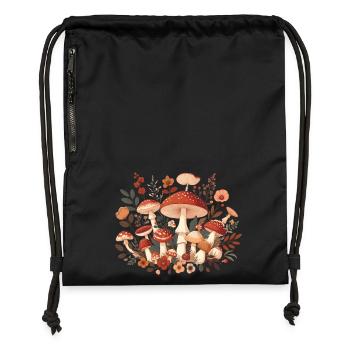 CottageCore mushroom design with different mushrooms - Gymsac made from recycled material - black - Front