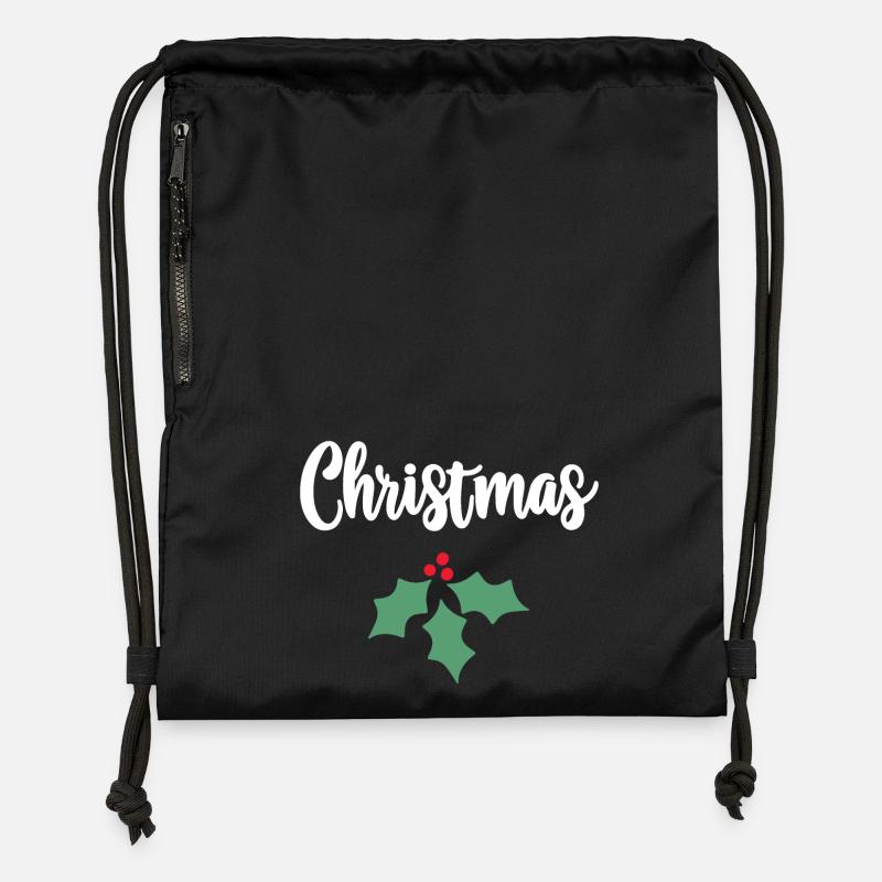 Houx de Noël - Sac à cordon en polyester recyclé - noir